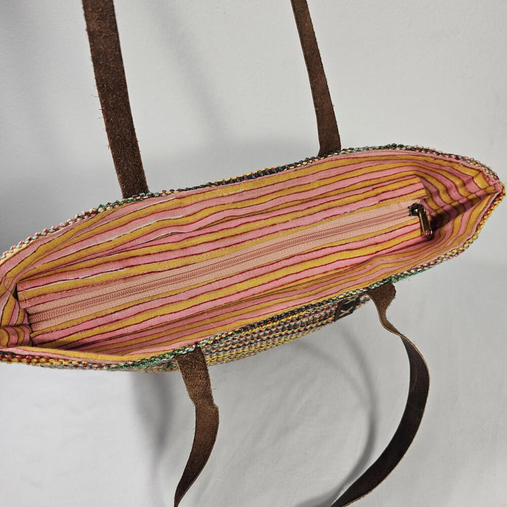 Fabindia Multi Colored Jute And Leather Tote Shoulder Bag Purse - Picture 5 of 11